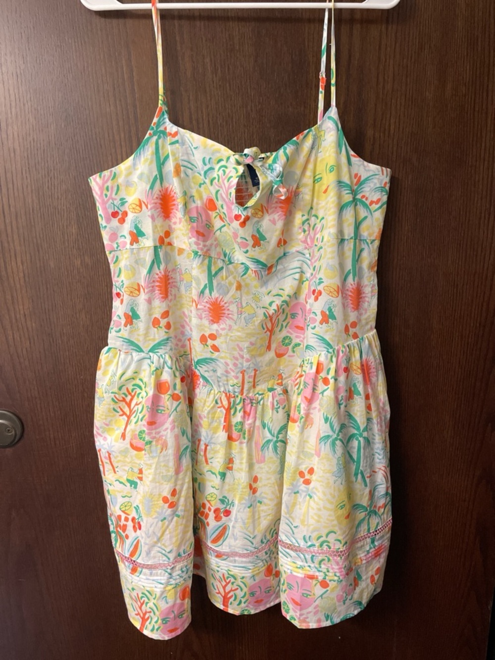 Roller Rabbit Floral Tie-Front Spaghetti-Strap Midi Dress - Pink, Yellow & Green
